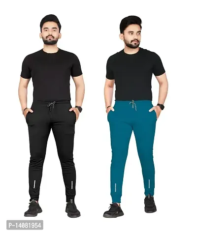 Pink Formal Men's Combo Slim Fit Active Track Pants with Pockets | Men's Trousers for Sports, Gyming, Casual Wear | Pack of 2 (XL, Black - Teal)