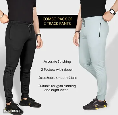 Pink Formal Men's Combo Slim Fit Active Track Pants with Pockets | Men's Trousers for Sports, Gyming, Casual Wear | Pack of 2 (2XL, Black - Light Grey)-thumb2