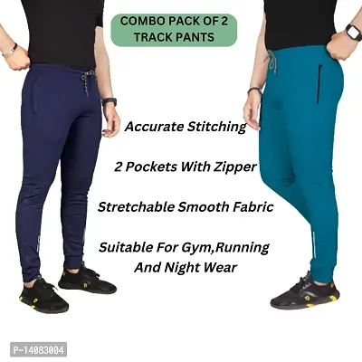 Pink Formal Men's Slim Fit Active Track Pants with Pockets | Men's Trousers for Sports, Gyming, Casual Wear (Combo Pack of 2) (L)-thumb2