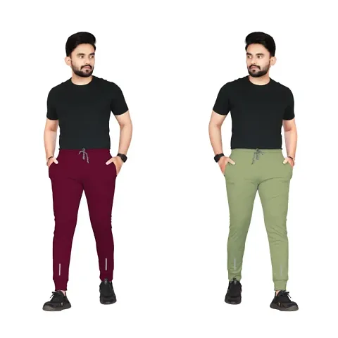 Stylish Multicoloured Cotton Blend Solid Track Pant For Men-Pack Of 2