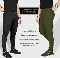 Pink Formal Lycra Slim Fit Sports Joggers Track Pants Combo Pack of 2 for Men (2XL) Black - Olive-thumb1