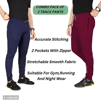 Pink Formal Men's Slim Fit Active Track Pants with Pockets | Men's Trousers for Sports, Gyming, Casual Wear (Combo Pack of 2) (L)-thumb2