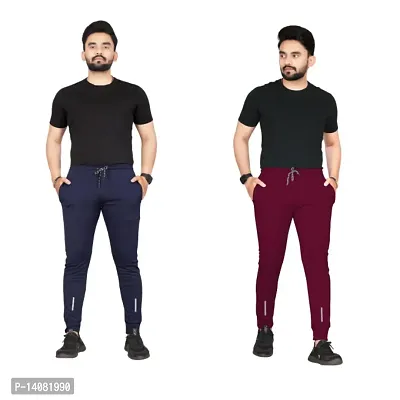 Pink Formal Men's Slim Fit Active Track Pants with Pockets | Men's Trousers for Sports, Gyming, Casual Wear (Combo Pack of 2) (L)-thumb0