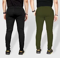 Pink Formal Lycra Slim Fit Sports Joggers Track Pants Combo Pack of 2 for Men (2XL) Black - Olive-thumb2