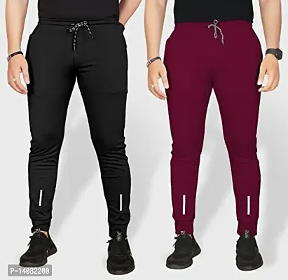 Pink Formal Men's Combo Slim Fit Active Track Pants with Pockets | Men's Trousers for Sports, Gyming, Casual Wear (XL) Black - Wine-thumb4