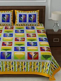 New Premium Queen Size 3D Printed Cotton  Multicolor Double Bedsheet with 2 Pillow Covers |-thumb1