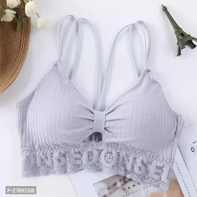 Stylish Grey Cotton Solid Bras For Women