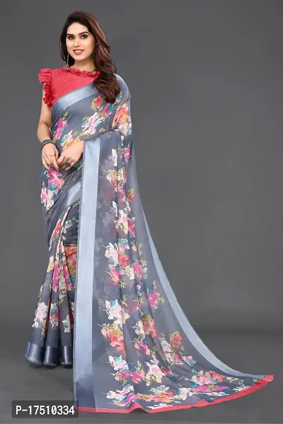 Stylish Art Silk Grey Saree with Blouse piece For Women-thumb0