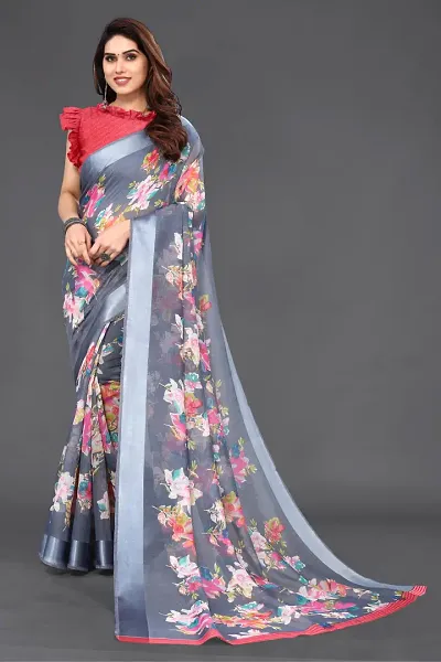 Woman Satin Patta Saree With Blouse Piece