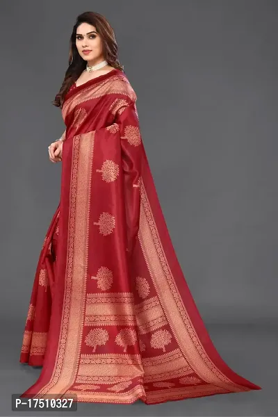 Stylish Art Silk Red Saree with Blouse piece For Women-thumb2