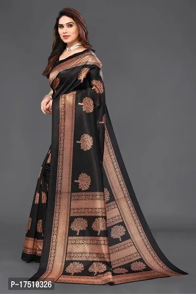 Stylish Art Silk Black Saree with Blouse piece For Women-thumb2