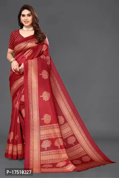 Stylish Art Silk Red Saree with Blouse piece For Women