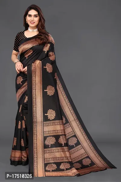 Stylish Art Silk Black Saree with Blouse piece For Women-thumb0