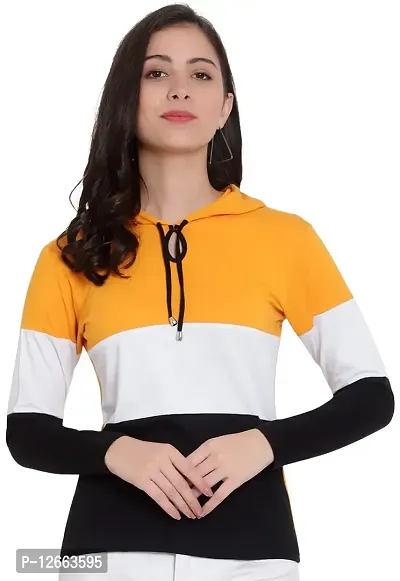 HKS Fashion Women's Hooded Neck Multicolor T-Shirts Mustard-thumb0