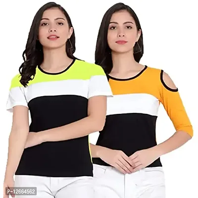 HKS Fashion Women's Cotton Casual Stylish Designer Round Neck Half 3/4 Sleeve Combo Pack of 2 | Women's Comfy Fashionable Round Neck T-Shirt Combo Pack of 2