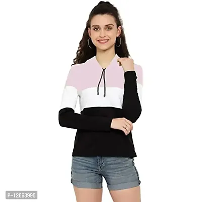 HKS Fashion Women's Cotton Trendy Hooded Neck Hoodie | Women's Designer Color Block Hooded Neck T-Shirt Pink-thumb0