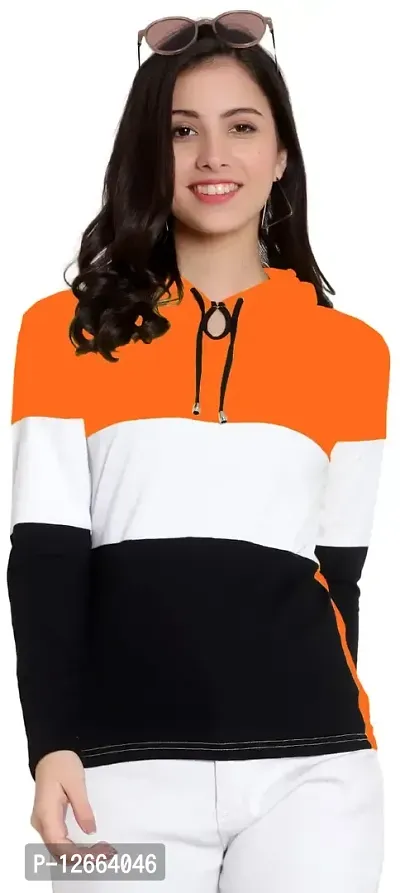HKS Fashion Women's Hooded Neck Multicolor T-Shirts Orange