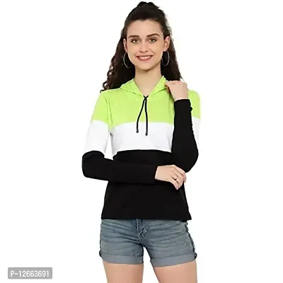 HKS Fashion Women's Cotton Trendy Hooded Neck Hoodie | Women's Designer Color Block Hooded Neck T-Shirt Green