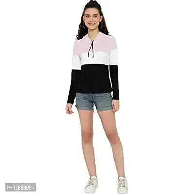 HKS Fashion Women's Cotton Trendy Hooded Neck Hoodie | Women's Designer Color Block Hooded Neck T-Shirt Pink-thumb4