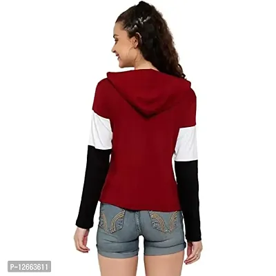 HKS Fashion Women's Cotton Trendy Hooded Neck Hoodie | Women's Designer Color Block Hooded Neck T-Shirt Maroon-thumb2