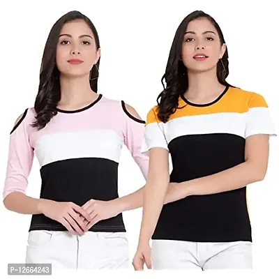 HKS Fashion Women's Cotton Casual Stylish Designer Round Neck Half 3/4 Sleeve Combo Pack of 2 | Women's Comfy Fashionable Round Neck T-Shirt Combo Pack of 2-thumb0