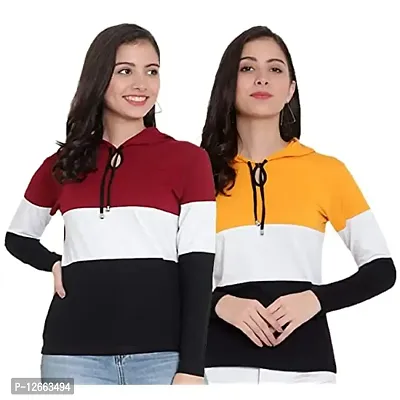 HKS Fashion Women's Designer Cotton Hooded Neck T-Shirt Combo Pack of 2 | Women's Hoodie Combo Pack of 2