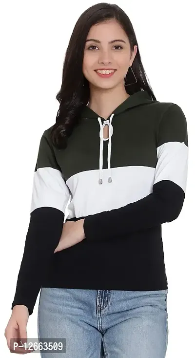 HKS Fashion Women's Hooded Neck Multicolor T-Shirts Olive