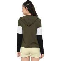 HKS Fashion Women's Cotton Trendy Hooded Neck Hoodie | Women's Designer Color Block Hooded Neck T-Shirt Olive-thumb1