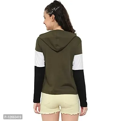 HKS Fashion Women's Cotton Trendy Hooded Neck Hoodie | Women's Designer Color Block Hooded Neck T-Shirt Olive-thumb2