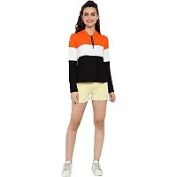 HKS Fashion Women's Cotton Trendy Hooded Neck Hoodie | Women's Designer Color Block Hooded Neck T-Shirt Orange-thumb3