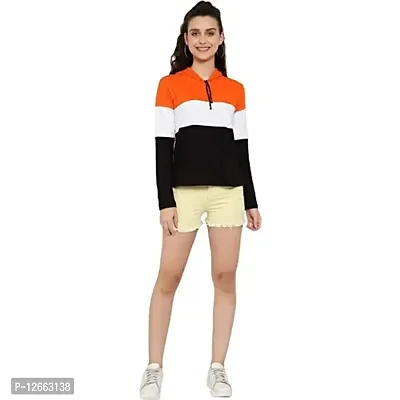 HKS Fashion Women's Cotton Trendy Hooded Neck Hoodie | Women's Designer Color Block Hooded Neck T-Shirt Orange-thumb4