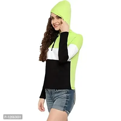 HKS Fashion Women's Cotton Trendy Hooded Neck Hoodie | Women's Designer Color Block Hooded Neck T-Shirt Green-thumb3