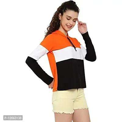 HKS Fashion Women's Cotton Trendy Hooded Neck Hoodie | Women's Designer Color Block Hooded Neck T-Shirt Orange-thumb3