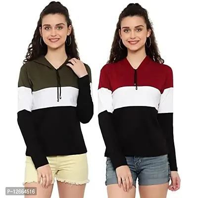 HKS Fashion Women's Cotton High Neck;Hooded Neck Hoodie Combo Pack of 2 | Women's Hooded Neck T-Shirt Combo Pack of 2