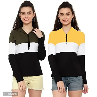 HKS Fashion Women's Cotton High Neck;Hooded Neck Hoodie Combo Pack of 2 | Women's Hooded Neck T-Shirt Combo Pack of 2