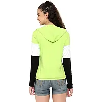 HKS Fashion Women's Cotton Trendy Hooded Neck Hoodie | Women's Designer Color Block Hooded Neck T-Shirt Green-thumb1