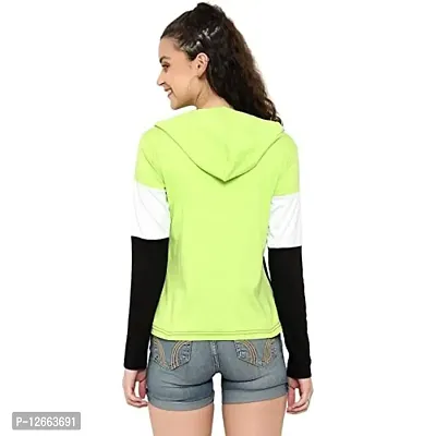 HKS Fashion Women's Cotton Trendy Hooded Neck Hoodie | Women's Designer Color Block Hooded Neck T-Shirt Green-thumb2