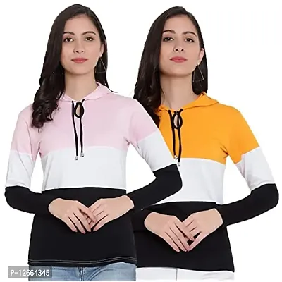 HKS Fashion Women's Designer Cotton Hooded Neck T-Shirt Combo Pack of 2 | Women's Hoodie Combo Pack of 2