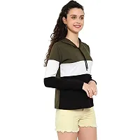 HKS Fashion Women's Cotton Trendy Hooded Neck Hoodie | Women's Designer Color Block Hooded Neck T-Shirt Olive-thumb2