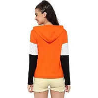 HKS Fashion Women's Cotton Trendy Hooded Neck Hoodie | Women's Designer Color Block Hooded Neck T-Shirt Orange-thumb1