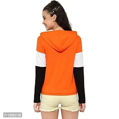 HKS Fashion Women's Cotton Trendy Hooded Neck Hoodie | Women's Designer Color Block Hooded Neck T-Shirt Orange-thumb2