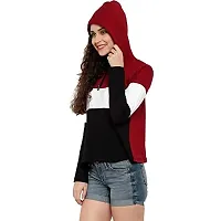 HKS Fashion Women's Cotton Trendy Hooded Neck Hoodie | Women's Designer Color Block Hooded Neck T-Shirt Maroon-thumb2
