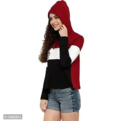 HKS Fashion Women's Cotton Trendy Hooded Neck Hoodie | Women's Designer Color Block Hooded Neck T-Shirt Maroon-thumb3