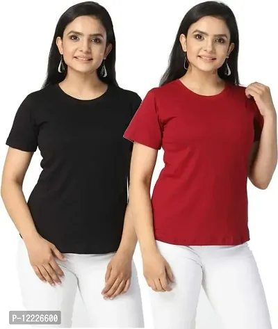 Fancy Cotton Tees For Women Pack of 2-thumb0