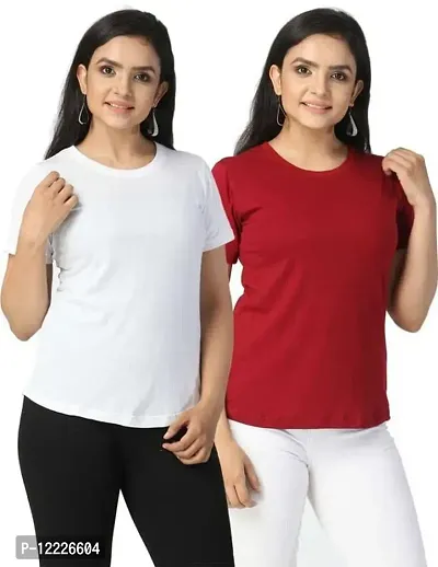 Fancy Cotton Tees For Women Pack of 2-thumb0