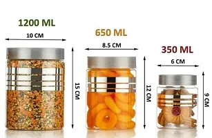 Plastic Line Printed Storage Jar and Container, With 12 pcs Spoon (FREE) ,Set of 12 (4 pcs x 1200 ml Each, 4 pcs x 650 ml Each, 4 pcs x 350 ml Each , ), Silver Clear | Air Tight | Kitchen Organiser |-thumb2