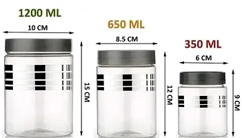 Plastic Line Printed Storage Jar and Container, With 12 pcs Spoon (FREE) ,Set of 12 (4 pcs x 1200 ml Each, 4 pcs x 650 ml Each, 4 pcs x 350 ml Each , ), Silver Clear | Air Tight | Kitchen Organiser |-thumb3