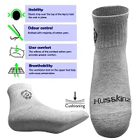 HUSSKINZ Ankle Length Sports Socks | Cushion | Maximum Grip Ankle Socks for Men  Women | Free Size| (3, Greymel)-thumb1