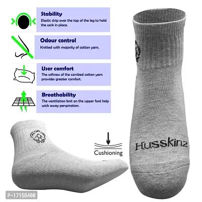 HUSSKINZ Ankle Length Sports Socks | Cushion | Maximum Grip Ankle Socks for Men  Women | Free Size| (3, Greymel)-thumb2