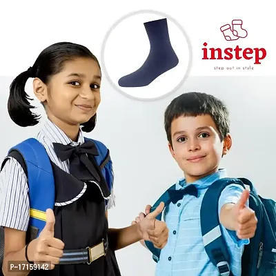 INSTEP ; step out in style School Uniform Socks For Kids/Boys/Girls Black/White/Blue Color Mid-Calf/Crew length Combed Cotton Uniform Socks Solid Pack of 3 Pair-thumb4